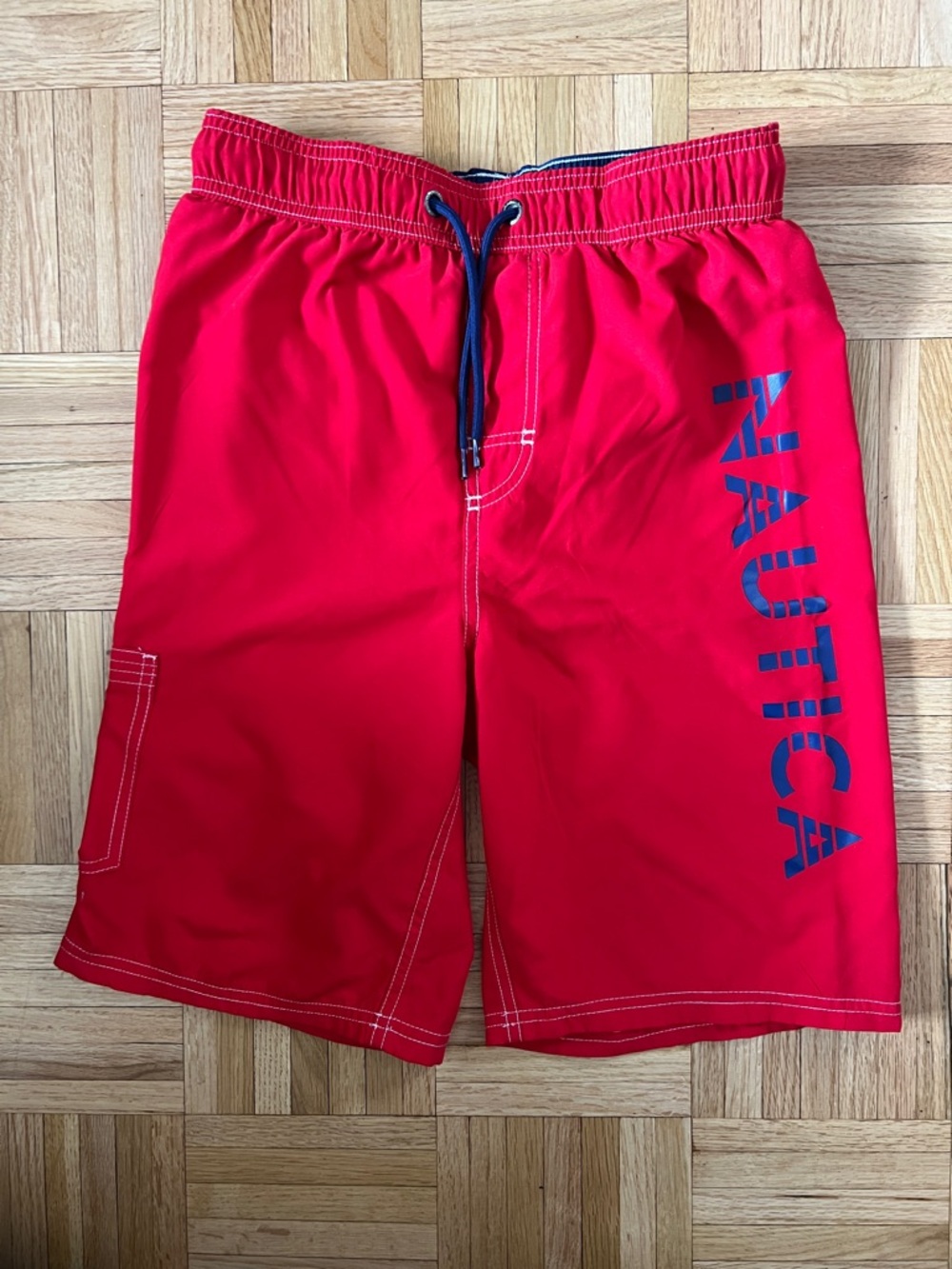 Boy’s Nautica Red Swim Shorts with Navy Logo